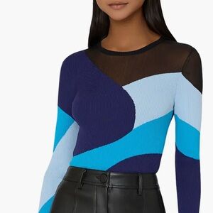 Milly Sheer Panel Colorblock Rib Sweater (295)